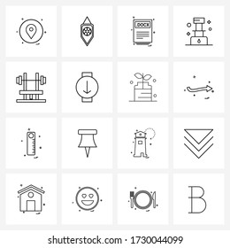 Conjunto de 16 iconos de línea simples de llama; camping; tipo de archivo; aventura; ilustración de vector docx