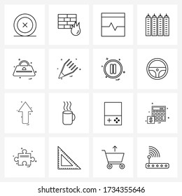 Conjunto de 16 iconos simples de línea de bolso; bolsa; página web; oficina; Ilustración del vector de torre