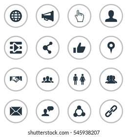 Set Of 16 Simple Media Icons. Can Be Found Such Elements As Letter, Group, Media Control And Other.