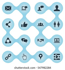 Set Of 16 Simple Media Icons. Can Be Found Such Elements As Agreement, Genus, Point And Other.