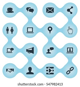 Set Of 16 Simple Media Icons. Can Be Found Such Elements As New Mail, Chatting, Group And Other.