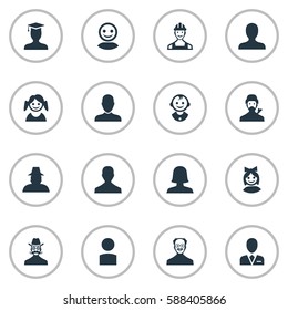 Set Of 16 Simple Member Icons. Can Be Found Such Elements As Woman User, Job Man, Internet Profile And Other.