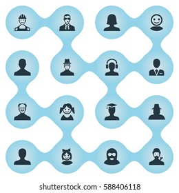 Set Of 16 Simple Member Icons. Can Be Found Such Elements As Bodyguard, Spy, Portrait And Other.