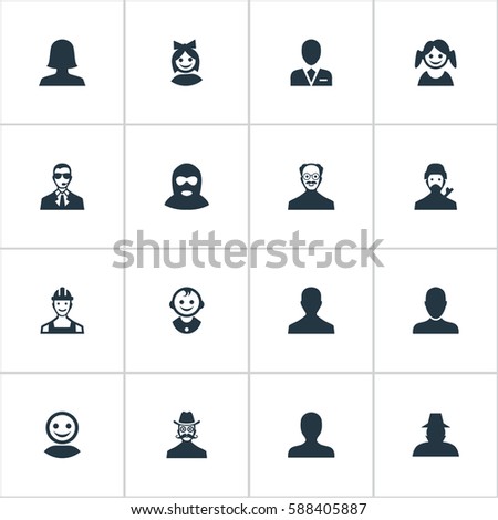 Set Of 16 Simple Member Icons. Can Be Found Such Elements As Job Man, Felon, Proletarian And Other.