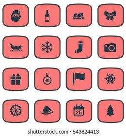 Set Of 16 Simple New Year Icons. Can Be Found Such Elements As Snow, Relatives, Photography And Other.