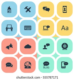 Set Of 16 Simple Newspaper Icons. Can Be Found Such Elements As Laptop, Site, Man Considering And Other.