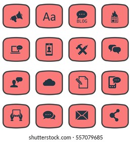 Set Of 16 Simple Newspaper Icons. Can Be Found Such Elements As Man Considering, Profile, Share And Other.