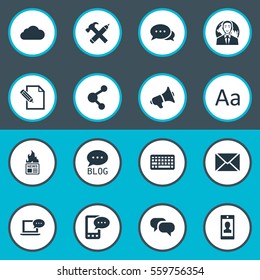 Set Of 16 Simple Newspaper Icons. Can Be Found Such Elements As Profile, E-Letter, Gazette And Other.