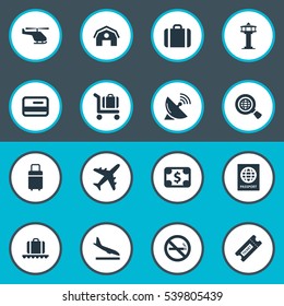 Set Of 16 Simple Plane Icons. Can Be Found Such Elements As Antenna, Air Transport, Coupon And Other.