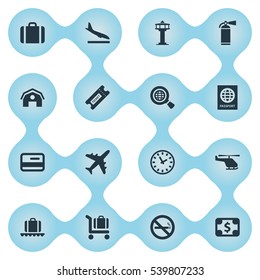Set Of 16 Simple Plane Icons. Can Be Found Such Elements As Plane, Watch , Handbag.