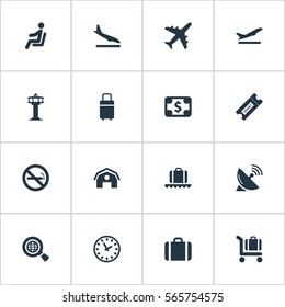 Set Of 16 Simple Plane Icons. Can Be Found Such Elements As Garage, Watch, Global Research And Other.