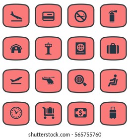 Set Of 16 Simple Plane Icons. Can Be Found Such Elements As Watch , Handbag, Protection Tool.