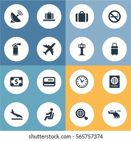 Set Of 16 Simple Plane Icons. Can Be Found Such Elements As Watch, Plane, Air Transport And Other.