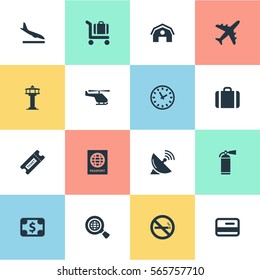 Set Of 16 Simple Plane Icons. Can Be Found Such Elements As Air Transport, Plane, Antenna And Other.