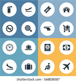 Set Of 16 Simple Plane Icons. Can Be Found Such Elements As Currency, Takeoff, Coupon And Other.