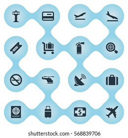 Set Of 16 Simple Plane Icons. Can Be Found Such Elements As Plane, Coupon, Air Transport And Other.