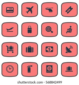 Set Of 16 Simple Plane Icons. Can Be Found Such Elements As Coupon, Plane, Watch And Other.