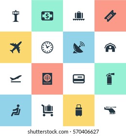 Set Of 16 Simple Plane Icons. Can Be Found Such Elements As Credit Card, Coupon, Air Transport And Other.