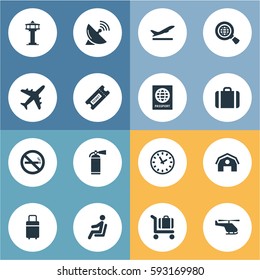 Set Of 16 Simple Plane Icons. Can Be Found Such Elements As Watch, Plane, Coupon And Other.