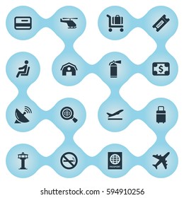 Set Of 16 Simple Plane Icons. Can Be Found Such Elements As Global Research, Certificate Of Citizenship, Antenna And Other.