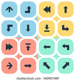 Set Of 16 Simple Pointer Icons. Can Be Found Such Elements As Right Direction, Reduction, Pointer And Other.