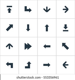 Set Of 16 Simple Pointer Icons. Can Be Found Such Elements As Pointer, Pointer, Upward Direction And Other.