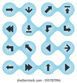 Set Of 16 Simple Pointer Icons. Can Be Found Such Elements As Right Direction , Left Landmark , Indicator.