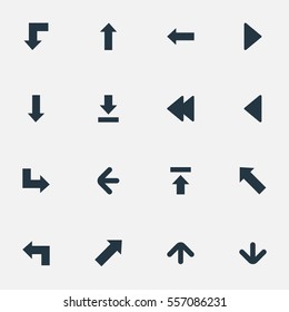 Set Of 16 Simple Pointer Icons. Can Be Found Such Elements As Left Direction , Pointer , Left Landmark.