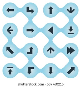 Set Of 16 Simple Pointer Icons. Can Be Found Such Elements As Pointer, Upward Direction, Left Direction And Other.