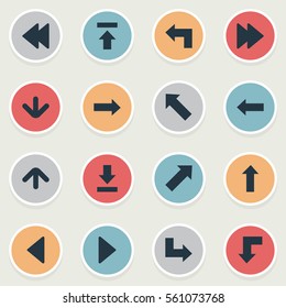 Set Of 16 Simple Pointer Icons. Can Be Found Such Elements As Pointer, Rearward, Upward Direction And Other.