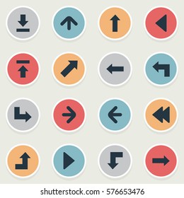 Set Of 16 Simple Pointer Icons. Can Be Found Such Elements As Upward Direction, Right Direction, Left Direction And Other.