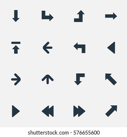 Set Of 16 Simple Pointer Icons. Can Be Found Such Elements As Pointer, Reduction, Left Direction And Other.