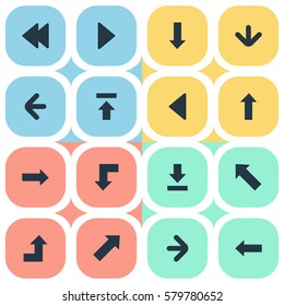 Set Of 16 Simple Pointer Icons. Can Be Found Such Elements As Increasing, Left Direction, Right Direction And Other.