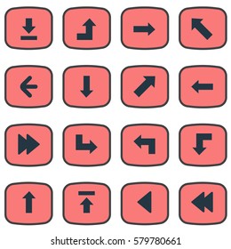 Set Of 16 Simple Pointer Icons. Can Be Found Such Elements As Let Down, Right Direction, Transfer And Other.