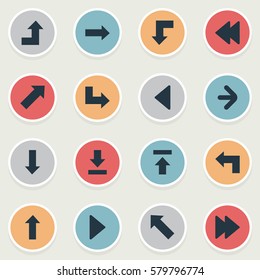 Set Of 16 Simple Pointer Icons. Can Be Found Such Elements As Let Down, Indicator, Upward Direction And Other.