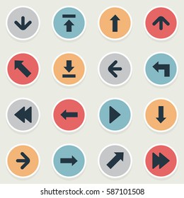 Set Of 16 Simple Pointer Icons. Can Be Found Such Elements As Pointer , Right Landmark, Indicator.