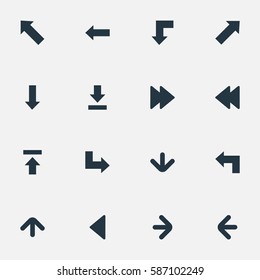 Set Of 16 Simple Pointer Icons. Can Be Found Such Elements As Pointer, Left Landmark , Transfer.