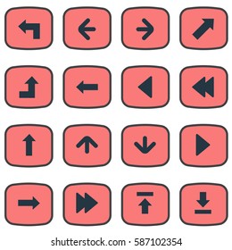 Set Of 16 Simple Pointer Icons. Can Be Found Such Elements As Transfer, Increasing, Indicator And Other.