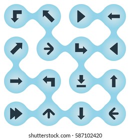 Set Of 16 Simple Pointer Icons. Can Be Found Such Elements As Upward Direction, Pointer, Right Direction And Other.