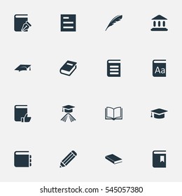 Set Of 16 Simple Reading Icons. Can Be Found Such Elements As Notebook, Library, Sketchbook And Other.