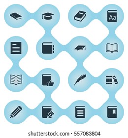 Set Of 16 Simple Reading Icons. Can Be Found Such Elements As Book Page, Academic Cap, Plume And Other.