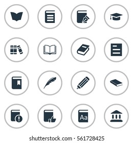 Set Of 16 Simple Reading Icons. Can Be Found Such Elements As Pen, Reading, Blank Notebook And Other.