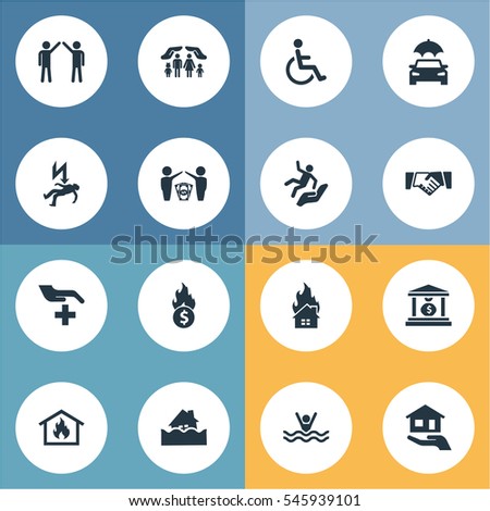 Set Of 16 Simple Safeguard Icons. Can Be Found Such Elements As Automobile Fuse, Protect Currency, Protect From Torrent And Other.