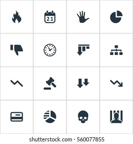 Set Of 16 Simple Situation Icons. Can Be Found Such Elements As Downward, Agenda, Descending And Other.