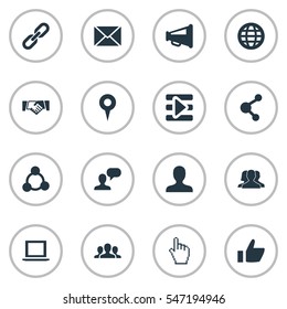 Set Of 16 Simple Social Icons. Can Be Found Such Elements As Notebook, Web, Media Control And Other.