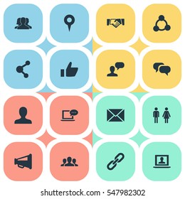 Set Of 16 Simple Social Icons. Can Be Found Such Elements As Agreement, Publish, Chatting And Other.