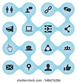 Set Of 16 Simple Social Icons. Can Be Found Such Elements As Team, Group, Vote And Other.