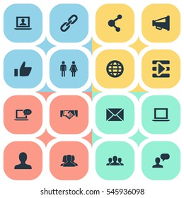 Set Of 16 Simple Social Media Icons. Can Be Found Such Elements As Vote, Letter, Group And Other.