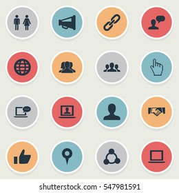 Set Of 16 Simple Social Media Icons. Can Be Found Such Elements As Web User, World, Vote And Other.