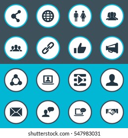 Set Of 16 Simple Social Media Icons. Can Be Found Such Elements As World, Vote, Web And Other.